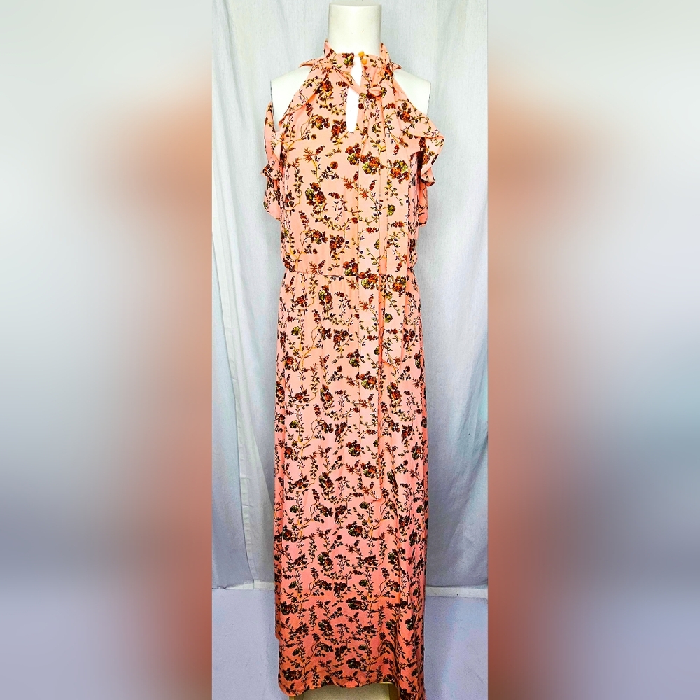 Versona Peach Modern Resort Floral Maxi Hi-Lo‎ Dress Size L